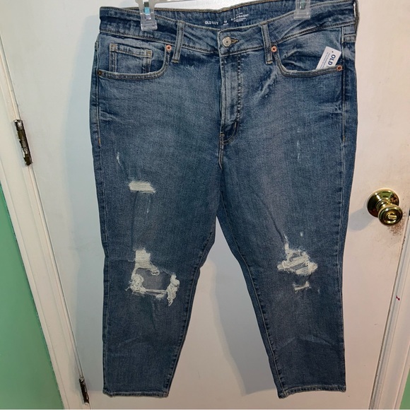 Old Navy Denim - Old Navy Blue Straight Leg Jeans with Distressed Design